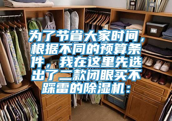 為了節(jié)省大家時(shí)間，根據(jù)不同的預(yù)算條件，我在這里先選出了二款閉眼買不踩雷的除濕機(jī)：